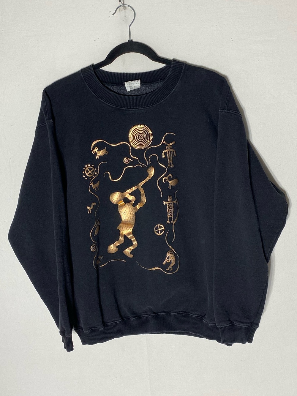 Vintage 90s Bfofo Clothing Black Cotton Sweatshirt W Copper Tribal Graphic M